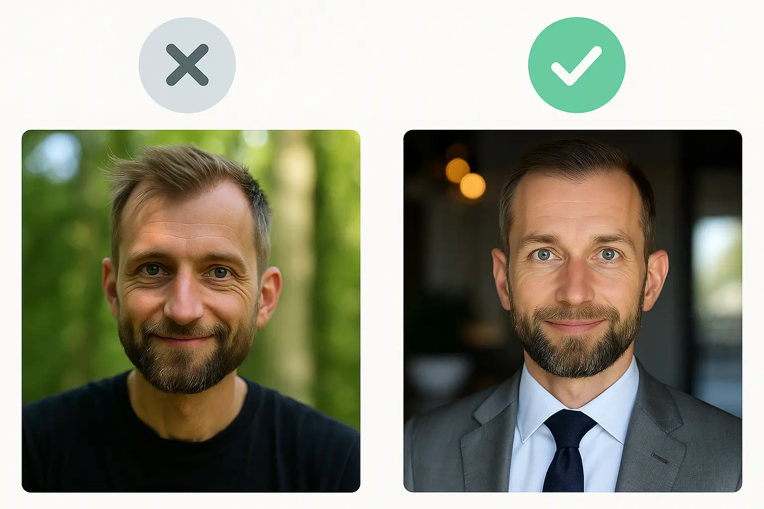 Vergleich: KI Bewerbungsfoto mit und ohne Wirkung