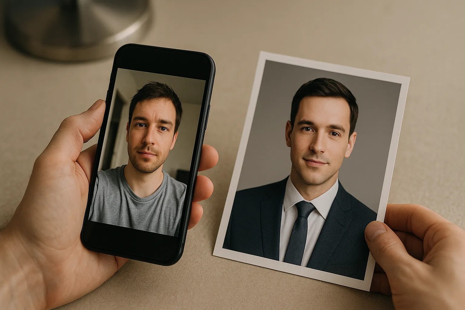 Bewerbungsfoto vorher nachher – Selfie vs. Studio, dezente KI: So kippt der erste Eindruck